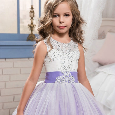 Image of Lace Dress Flower Design Princess Dress Sleeveless Party Ball Gown-FrenzyAfricanFashion.com