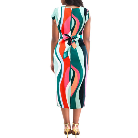 Image of Women Abstract Printed Round Neck Dress-FrenzyAfricanFashion.com