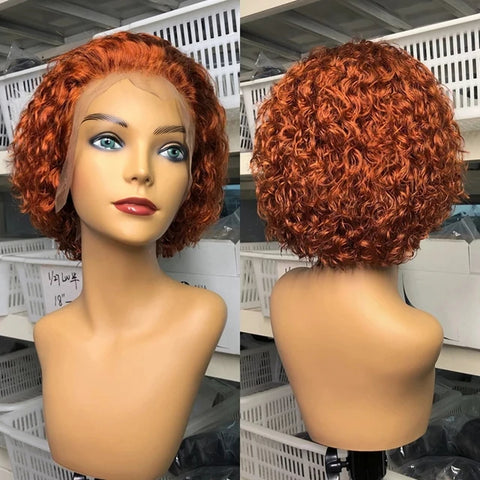 Image of Pixie Cut Wig 99J Color Lace Wig Spring curl Short Bob Human Hair Wig For Women Natural Black Color Blonde Jarin Hair Cheap Wig-FrenzyAfricanFashion.com