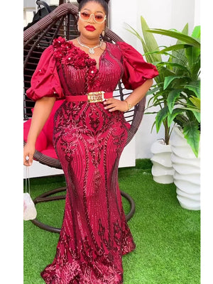 Plus Size African Party Dresses for Women Dashiki Ankara Sequin Wedding Evening Gown Sexy Bodycon Maxi Long Dress Africa Clothes-FrenzyAfricanFashion.com