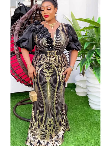 Image of Plus Size African Party Dresses for Women Dashiki Ankara Sequin Wedding Evening Gown Sexy Bodycon Maxi Long Dress Africa Clothes-FrenzyAfricanFashion.com