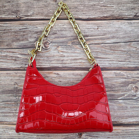 Crocodile Pattern Zipper Handbags New Fashion Texture Embossed Lacquer Shoulder Bag Simple and Small