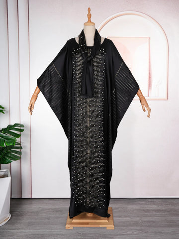 Image of African Dresses for Women Muslim Fashion Abayas Boubou Dashiki Traditional Africa Clothes Ankara Outfit Evening Gown and Headtie-FrenzyAfricanFashion.com