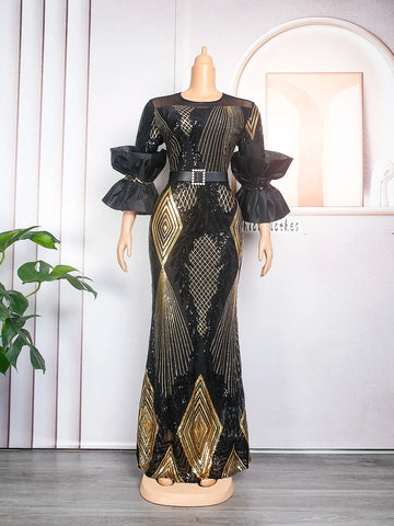 Image of Plus Size Evening Dresses Women 2024 New Dashiki African Sequin Party Long Dress Ankara Robe Elegant Turkey Gown African Clothes-FrenzyAfricanFashion.com