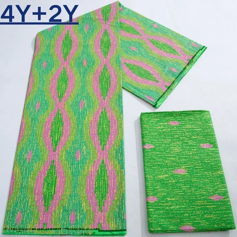 Green Kente Fabric Real Ankara Wax Lace Cotton 6 Yards for Women Party Dress-FrenzyAfricanFashion.com