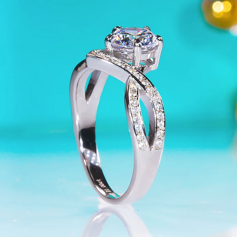 Image of S925 Silver with Platinum Plated 1 Carat Moissanite Ring Female V Shaped Twist Arm Wedding Ring For Girlfriend Gift Fine Jewelry-FrenzyAfricanFashion.com