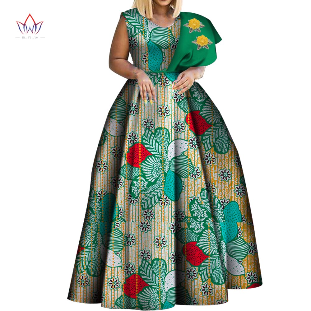 Dashiki African Print Dresses One-shoulder Party Dress Plus Size African Dresses-FrenzyAfricanFashion.com