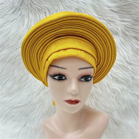 Image of Nigerian gel headgear, with stone bead, already made auto, turban, afro aso ebi gel aso oke, wide brim headgear 7L031502-FrenzyAfricanFashion.com