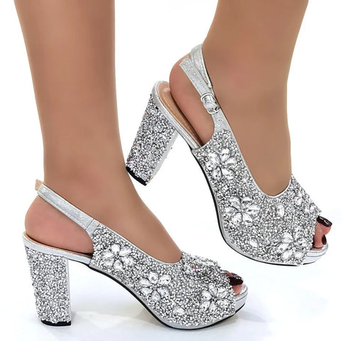 Image of Venus Chan Nigerian Green Color Women's Party High Heel Shoes Full Diamond Design Fashion Summer Sandals Wedding Ladies Shoes-FrenzyAfricanFashion.com