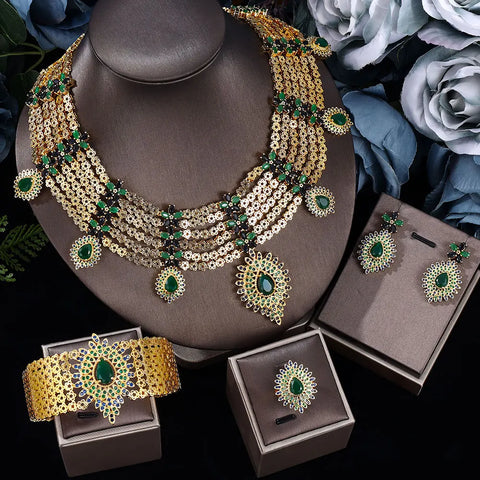 Image of 24k gold-plated cubic zirconia 4pcs bride's women jewelry set-FrenzyAfricanFashion.com