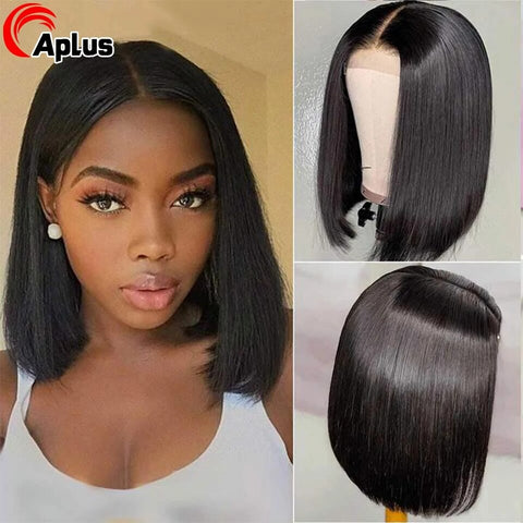 Image of Straight Short Bob Human Hair Wigs Brazilian Ombre Blonde Bob Wig Lace Front Human Hair Wigs Blunt Cut Bob Wigs For Black Women-FrenzyAfricanFashion.com