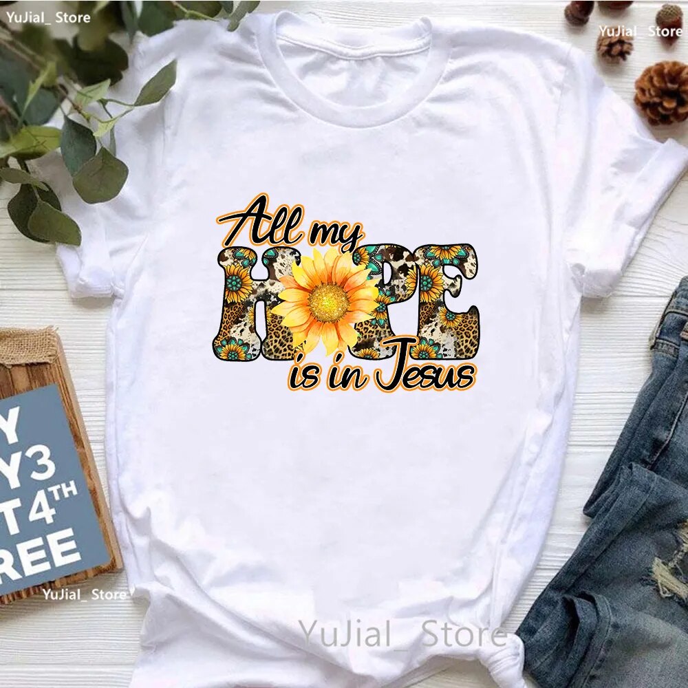 All My Hope Is In Jesus Graphic Print T-Shirt Women-FrenzyAfricanFashion.com