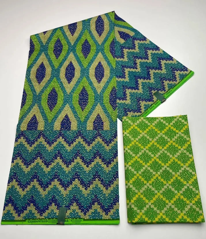 Kente Cotton African Print Wax Fabric 4+2yards Nigeria Ghana Style Sewing Dress Craft DIy-FrenzyAfricanFashion.com