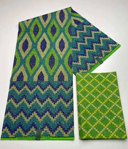 Image of Kente Gold Real Wax Fabric Nigeria Ghana Style Sewing Dress Craft Cotton Fabric 6 Yard (2 + 4)-FrenzyAfricanFashion.com