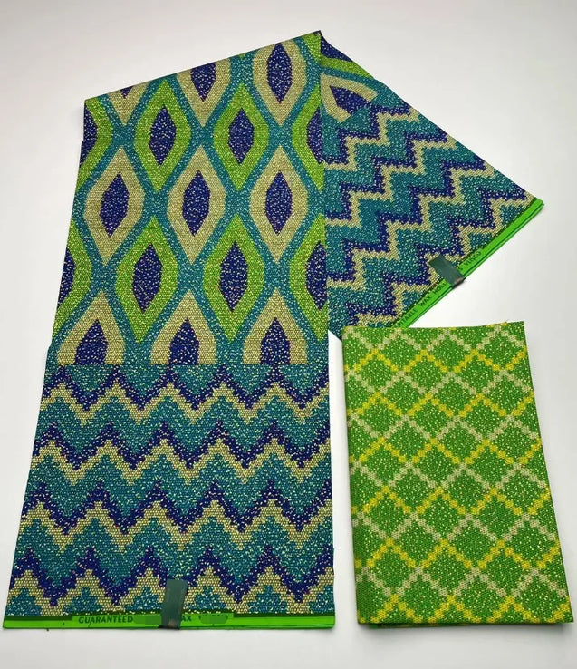 Kente Cotton African Print Wax Fabric 4+2yards Nigeria Ghana Style Sewing Dress Craft DIy-FrenzyAfricanFashion.com