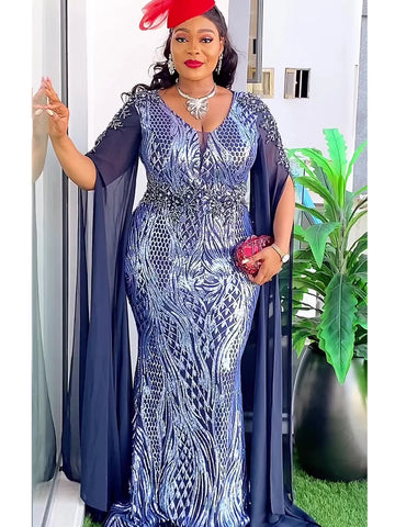 Image of Plus Size African Party Dresses for Women Dashiki Ankara Sequin Wedding Evening Gown Sexy Bodycon Maxi Long Dress Africa Clothes-FrenzyAfricanFashion.com