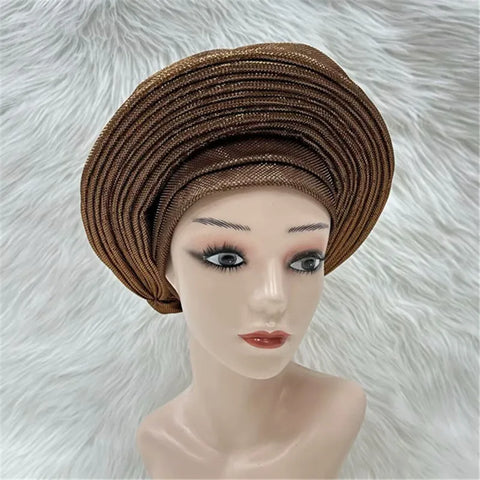 Image of Nigerian gel headgear, with stone bead, already made auto, turban, afro aso ebi gel aso oke, wide brim headgear 7L031502-FrenzyAfricanFashion.com