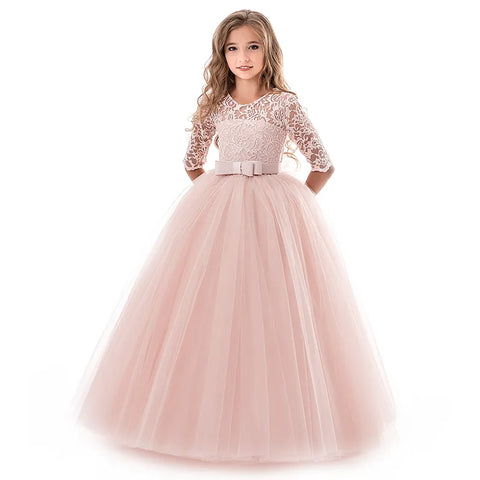 Image of Girls Lace Long Prom Gowns Bridesmaid Kids Dresses-FrenzyAfricanFashion.com