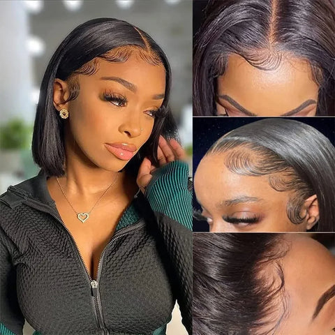 Image of Straight Bob Wig Lace Closure Human Hair-FrenzyAfricanFashion.com