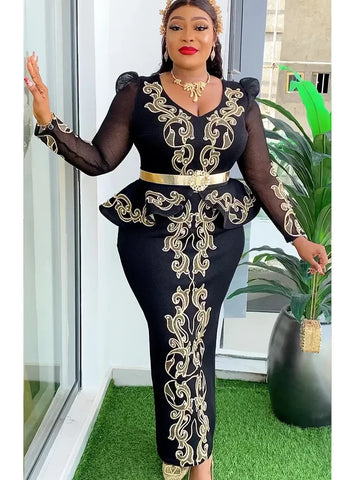 Image of Elegant African Dresses for Women 2024 New Africa Clothing Plus Size Turkey Wedding Party Long Dress Dashiki Ankara Outfits Robe-FrenzyAfricanFashion.com