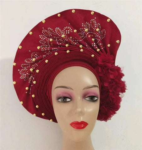 Image of sego gele headtie turbans for women hats for women auto gele headtie already made 2022 aso oke fashion bonnets head wraps-FrenzyAfricanFashion.com