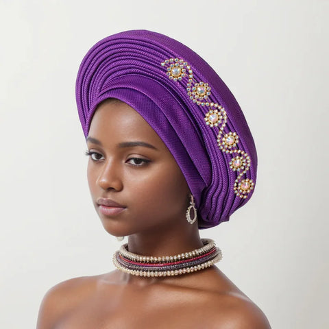 Image of African auto gele Headtie Wedding Party Headpiece Women Head Wraps Muslim Hat-FrenzyAfricanFashion.com