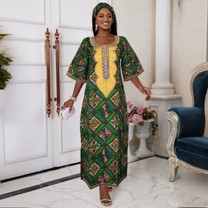 H&D New African Dresses For Women Embroidery Bazin Floral Boho Dresses Ankara Rich Long Robes Nigeria Party Wedding Ramadan 2024-FrenzyAfricanFashion.com