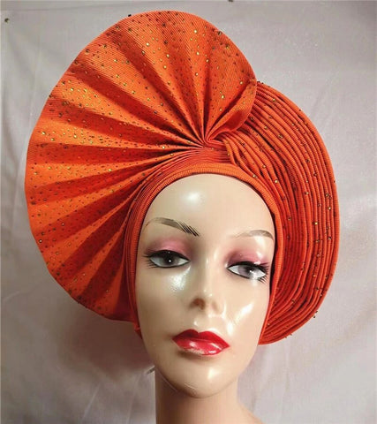 Image of sego gele headtie turbans for women hats for women auto gele headtie already made 2022 aso oke fashion bonnets head wraps-FrenzyAfricanFashion.com