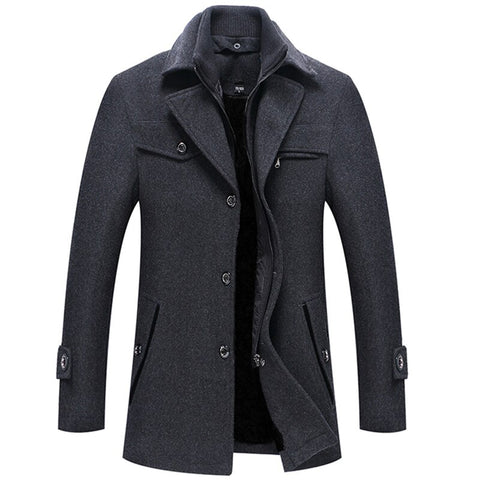 Image of Man Classic Fashion Trench Coat Jackets MaleLong Trench Slim Fit Overcoat Blends Fashion Wool Warm Outerwear Windbreaker-FrenzyAfricanFashion.com