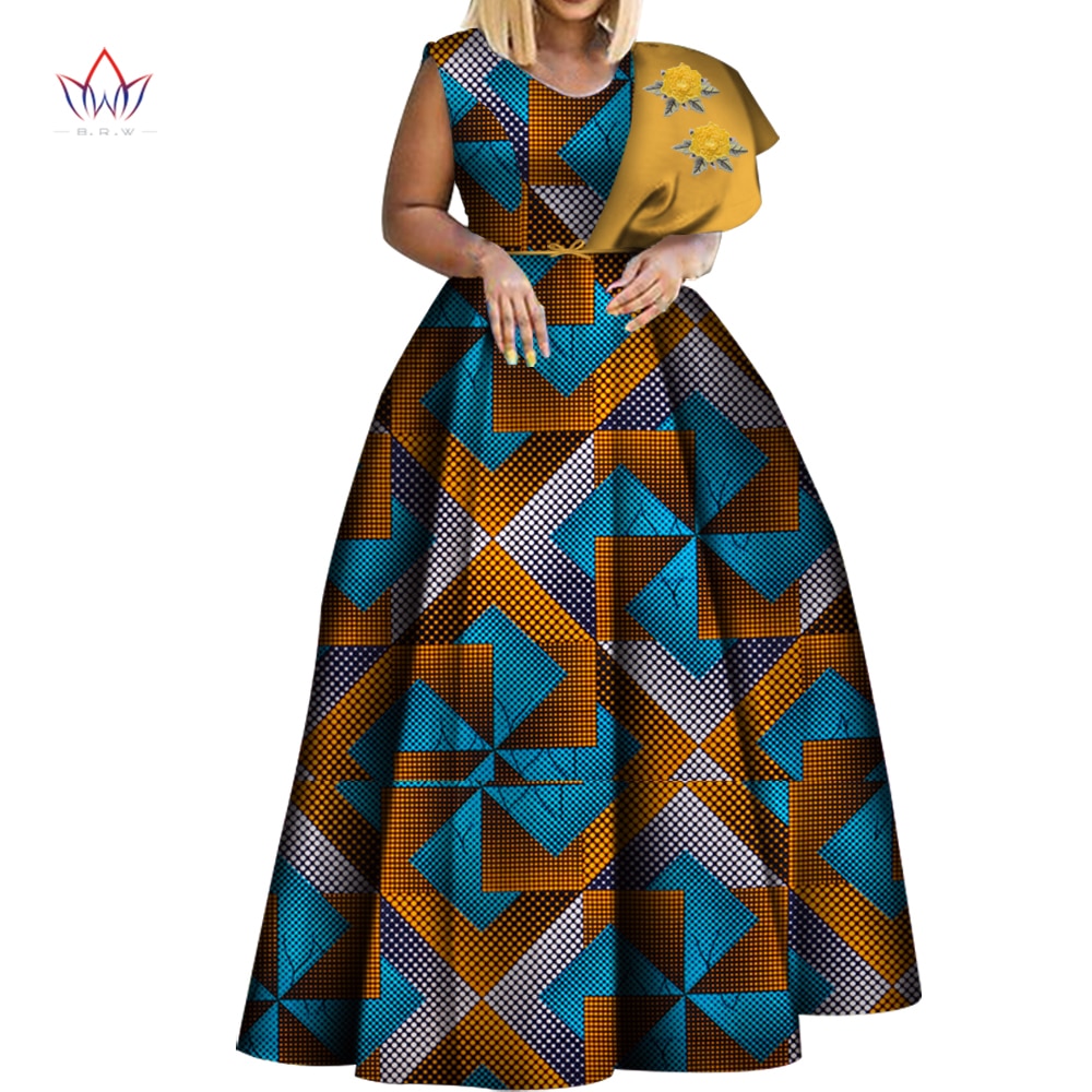 Dashiki African Print Dresses One-shoulder Party Dress Plus Size African Dresses-FrenzyAfricanFashion.com