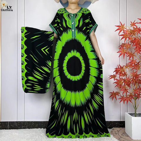 Image of Party Dress Women Loose Cotton Short Sleeve Maxi Robe Floral Abaya-FrenzyAfricanFashion.com