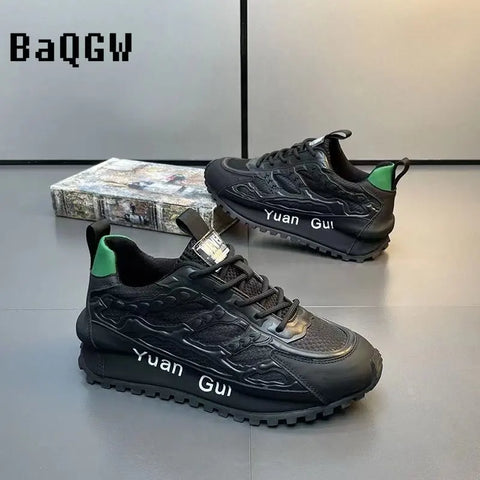 Image of Chunky Sneakers Men Running Shoes Casual Breathable Leather Mesh-FrenzyAfricanFashion.com