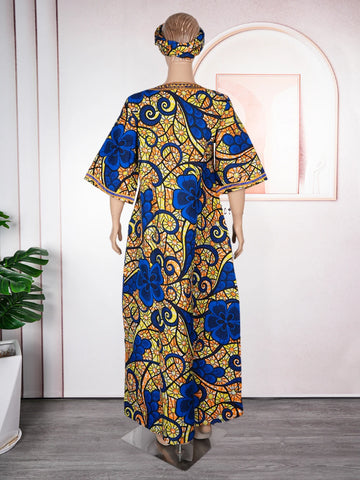 Image of H&D New African Dresses For Women Embroidery Bazin Floral Boho Dresses Ankara Rich Long Robes Nigeria Party Wedding Ramadan 2024-FrenzyAfricanFashion.com