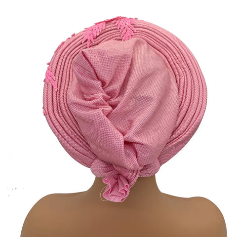 Image of Embroidery Flower African Autogele Headtie Women's Fashion Turban Cap Wedding Gele Party Headpiece Nigeria Female Head Wraps-FrenzyAfricanFashion.com