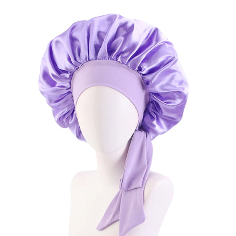 Image of Satin Solid Sleeping Hat with Stretchy Tie Band Elastic Night Shower Cap Adjustable Hair Head Cover Bonnet turban-FrenzyAfricanFashion.com