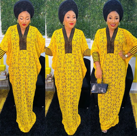 Image of African Dresses for Women Muslim Fashion Lace Boubou Dashiki Ankara Outfits Evening Gown Dubai Kaftan Abaya Robe Marocaine-FrenzyAfricanFashion.com