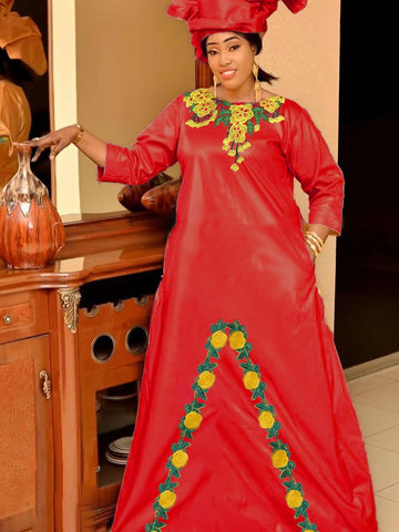 Image of Boubou Bazin Riche Long Dresses For Gambia Women Party Clothing 2023 Top Quality Bazin Riche Dashiki Robe Large Size Bazin-FrenzyAfricanFashion.com