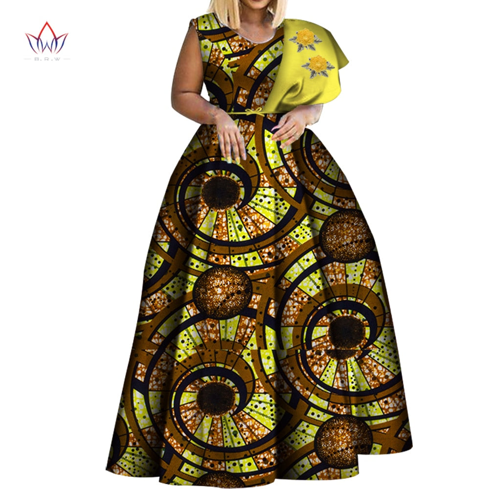 Dashiki African Print Dresses One-shoulder Party Dress Plus Size African Dresses-FrenzyAfricanFashion.com