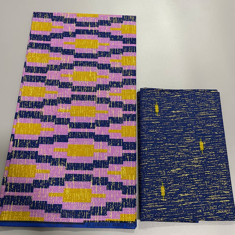 Image of Pink Kente Fabric Wax Print 2+4 Yards African Golden Cotton Newest Style Ankara-FrenzyAfricanFashion.com