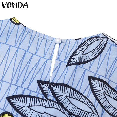 Image of Plus Size VONDA Bohemian Vestidos Women Casual Flared Long Sleeve Maxi Dress Round Neck Loose Print Sundress Ruffles Long Robes-FrenzyAfricanFashion.com