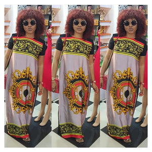 Elegant Maxi Dresses Women Short Sleeve sun Print Long Dress For Party-FrenzyAfricanFashion.com