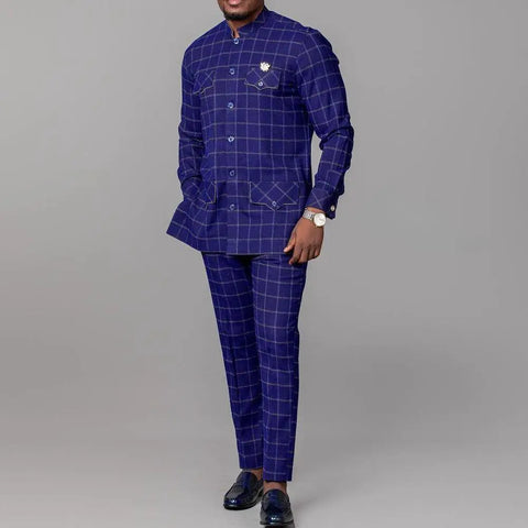 Image of Men Suit Solid Color Button Jacket and Suit Pants 2 Piece Set Wedding-FrenzyAfricanFashion.com