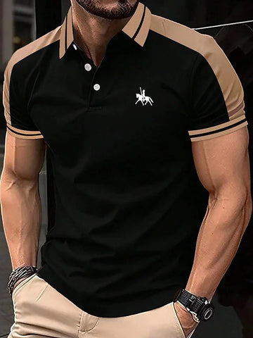 Image of Men Clothes Summer Fashion Short Sleeve Sport Spell Color Polo Shirt Men Sport Lapel Tops 3D Digital Print Polo Shirt .-FrenzyAfricanFashion.com