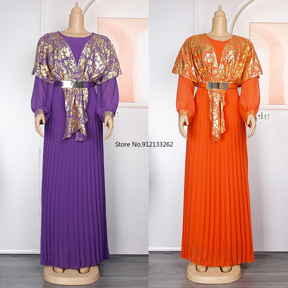 Chiffon Dresses Women Plus Size Evening Party Long Dress Dashiki Print Muslim Abaya Kaftan-FrenzyAfricanFashion.com