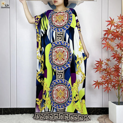 Image of Women Short Sleeve Cotton Loose Femme Robe Dresses With Big Scarf-FrenzyAfricanFashion.com