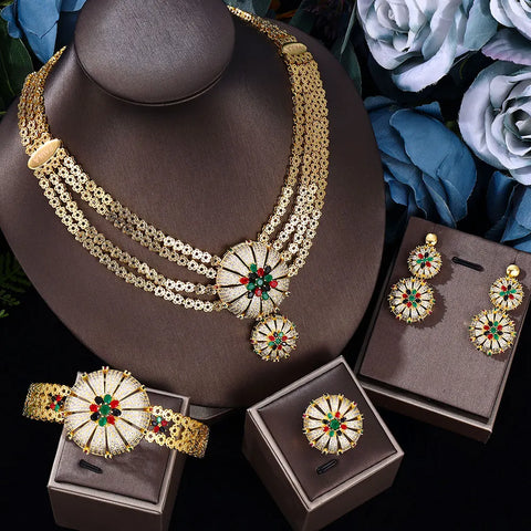 Image of 24k gold-plated cubic zirconia 4pcs bride's women jewelry set-FrenzyAfricanFashion.com