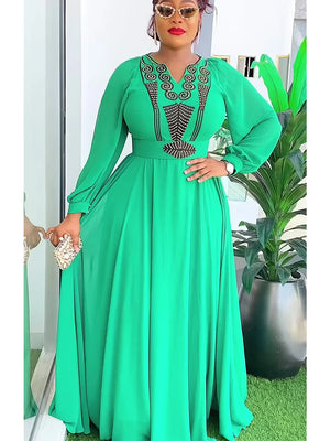 African Maxi Dresses For Women 2024 Plus Size Evening Party Long Dress Africa Clothing Elegant Kaftan Muslim Chiffon Dress-FrenzyAfricanFashion.com