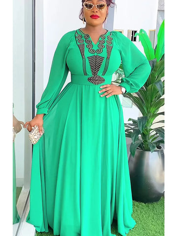 Image of African Maxi Dresses For Women 2024 Plus Size Evening Party Long Dress Africa Clothing Elegant Kaftan Muslim Chiffon Dress-FrenzyAfricanFashion.com