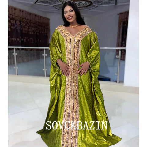 Image of Women Riche Bazin Original Robe Traditional Brocade Embroidery Dress-FrenzyAfricanFashion.com