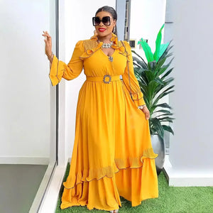 African Party Dresses for Women 2024 Fashion Dashiki Ankara Wedding Gowns Plus Size Elegant Turkey Muslim Chiffon Maxi Dress-FrenzyAfricanFashion.com